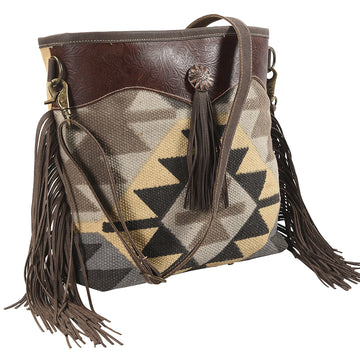 OHLAY KB208 Cross Body Upcycled Wool Upcycled Canvas Embossed Genuine Leather women bag western handbag purse